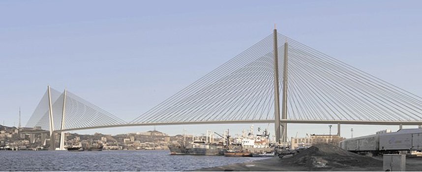 The building performance center the bridge on island Russian in Vladivostok